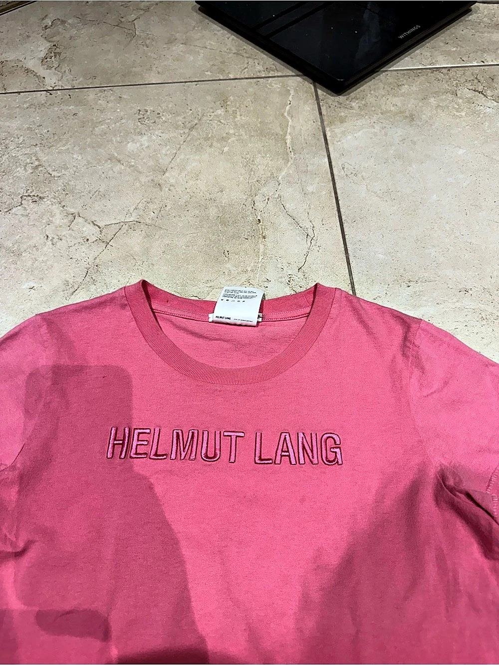 Helmut Lang Logo Embroidered Crewneck T-Shirt Pink Cotton Tee large - Picture 3 of 4